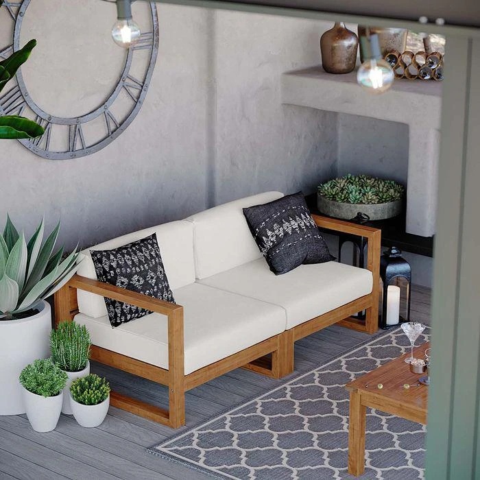 商品Modway|Upland Outdoor Patio Teak Wood 2-Piece Sectional Loveseat,价格¥8707,第2张图片详细描述