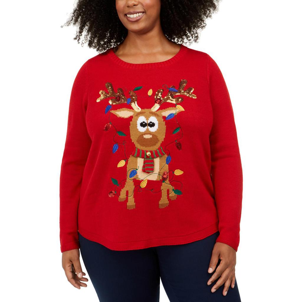 Karen Scott Womens Plus Sequined Festive Christmas Sweater商品第1张图片规格展示