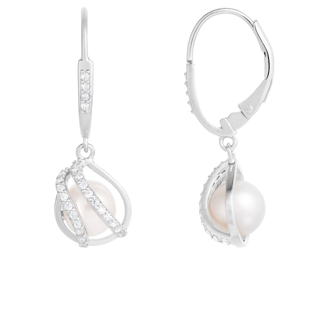 Sterling Silver Leverback 7-7.5mm Freshwater Pearl Earrings商品第1张图片规格展示