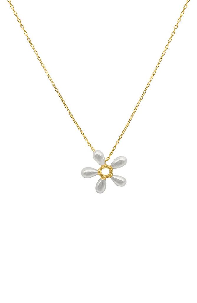 14K Yellow Gold Plated Floral Faux Pearl Pendant Necklace商品第1张图片规格展示