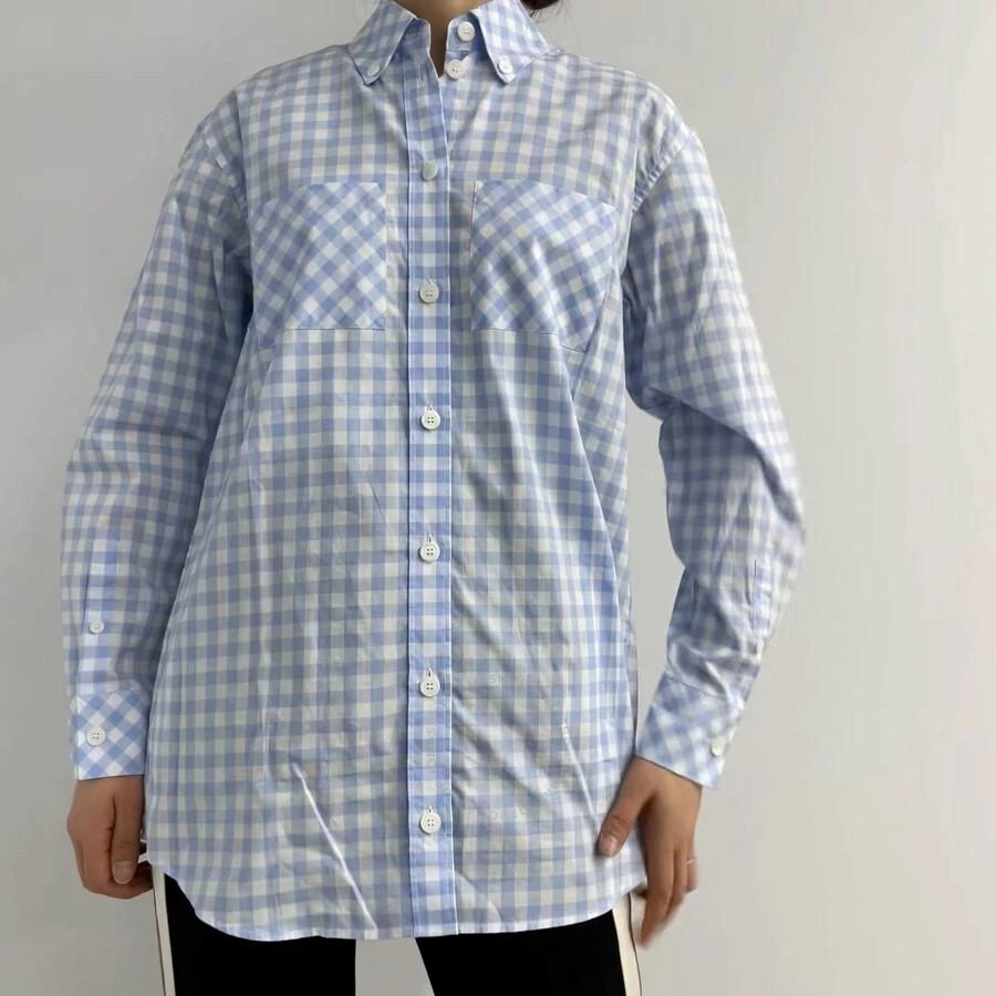 商品Burberry|Ladies Pale Blue Pattern Gingham Cotton Poplin Shirt Dress,价格¥978,第1张图片