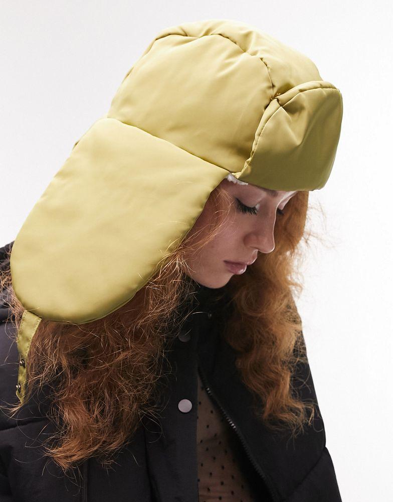 Topshop nylon trapper hat in khaki商品第4张图片规格展示