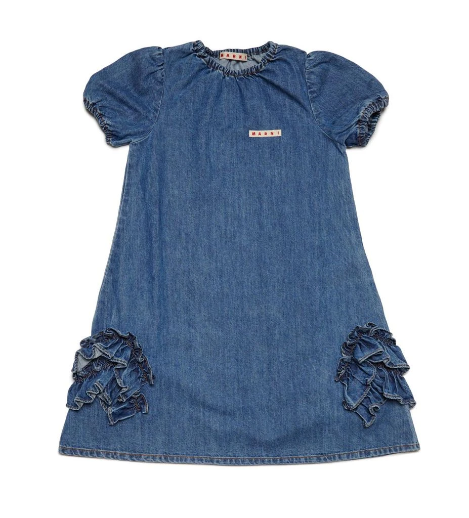 商品Marni|Marni Kids Ruffle Detailed Short-Sleeved Denim Dress,价格¥668,第1张图片