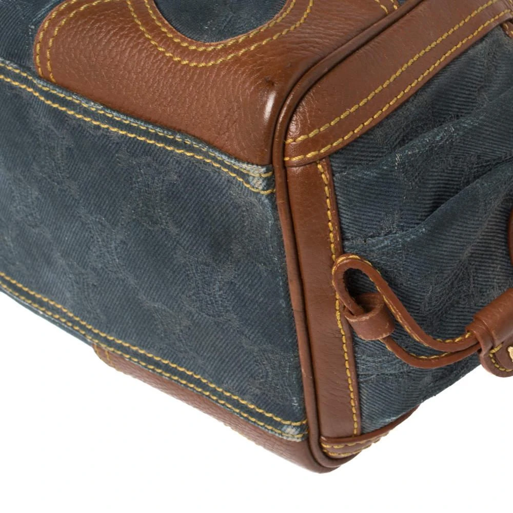 Celine Blue/Brown Macadam Denim and Leather Drawstring Pocket Satchel 商品