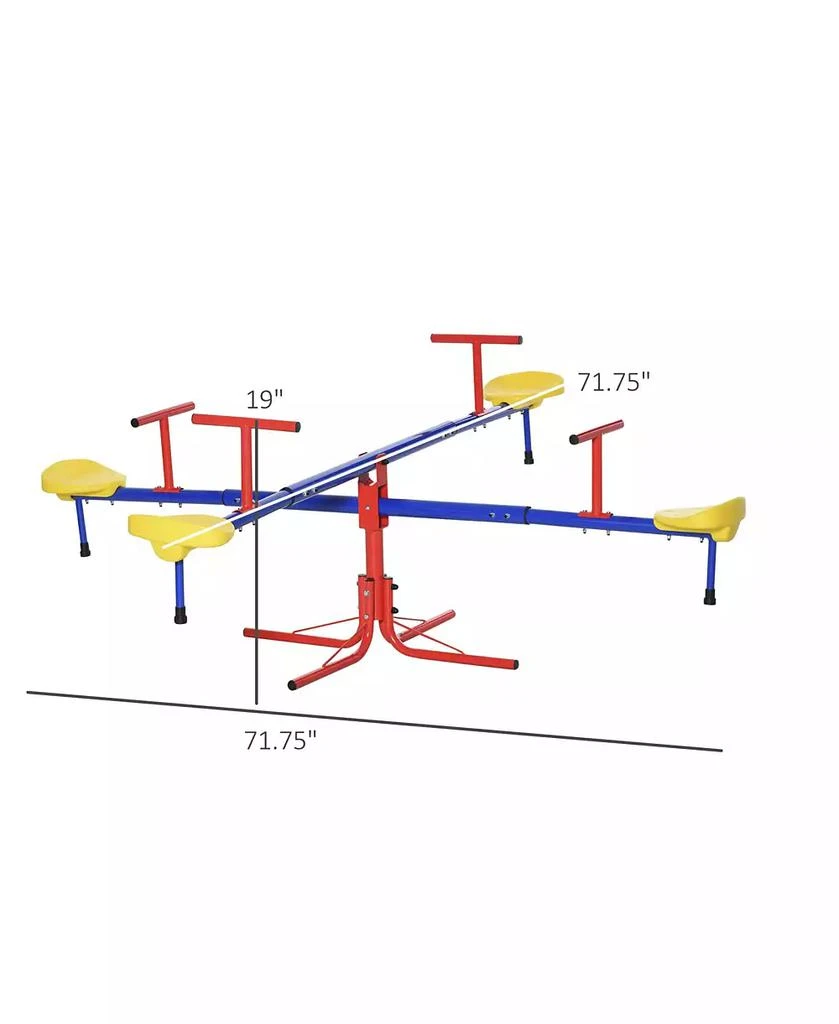 商品Outsunny|Metal Seesaw for Kids 71.75" L x 71.75" W x 19" H, Red Blue Yellow,价格¥558,第2张图片详细描述