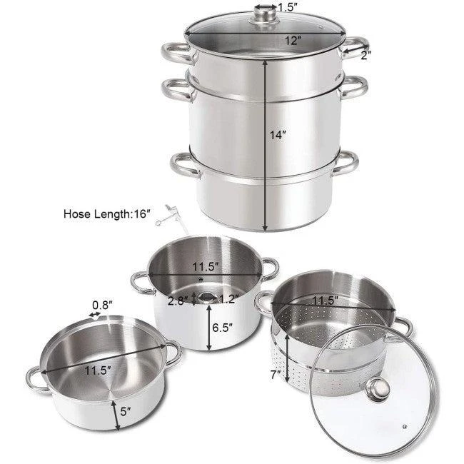 商品QuikFurn|11 Quart Stainless Steel Steamer / Fruit Vegetable Juicer,价格¥1658,第2张图片详细描述