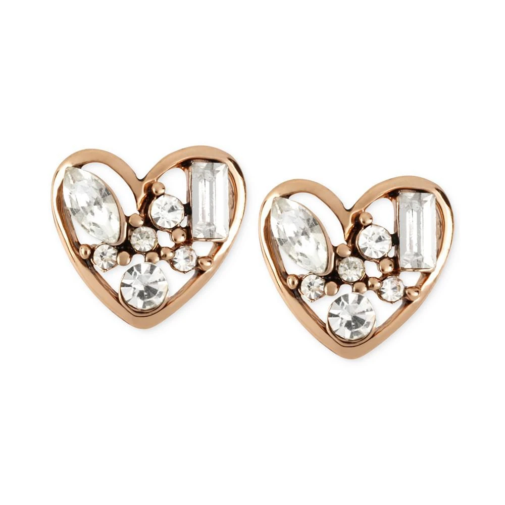 商品Betsey Johnson|Rose Gold-Tone Crystal Heart Stud Earrings,价格¥188,第1张图片