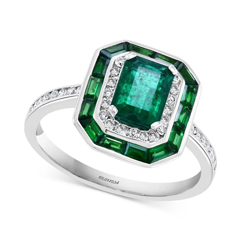 商品Effy|EFFY® Multi-Gemstone (1-5/8 ct. t.w.) & Diamond (1/4 ct t.w.) Halo Statement Ring in 14k White Gold,价格¥12732,第1张图片