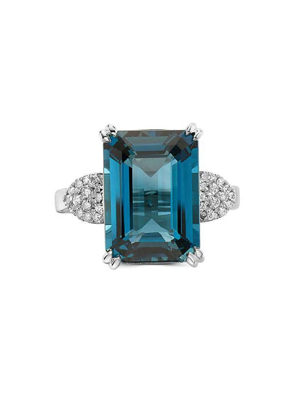 商品Effy|14K White Gold, London Blue Topaz & Diamond Ring,价格¥6002,第4张图片详细描述