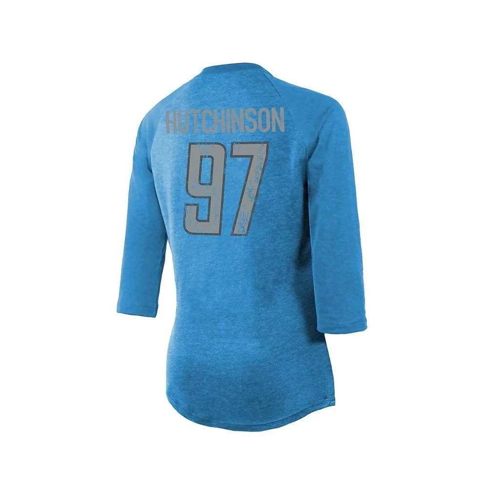 商品Majestic|Women's Threads Aidan Hutchinson Blue Detroit Lions Name & Number Raglan 3/4 Sleeve T-shirt,价格¥276,第2张图片详细描述