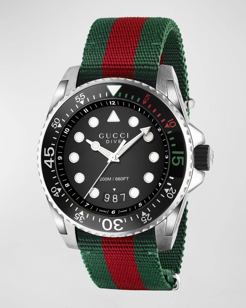 商品Gucci|45mm Gucci Dive Watch w/ Nylon Web Strap,价格¥13125,第1张图片