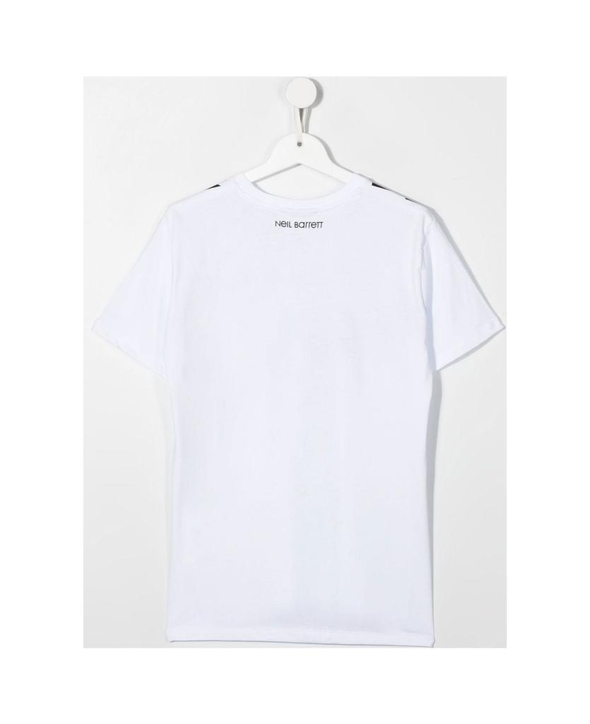 Kids White T-shirt With Front Black Fair-isle Thunderbolt Print商品第2张图片规格展示