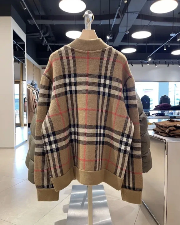 Burberry/博柏丽 男士棕色拼色羊毛拉链针织开衫 商品