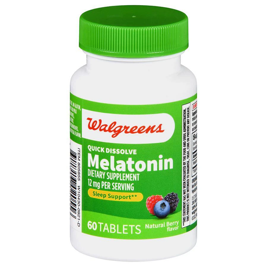 商品Walgreens|Quick Dissolve Melatonin 12 mg Tablets Natural Berry,价格¥105,第1张图片
