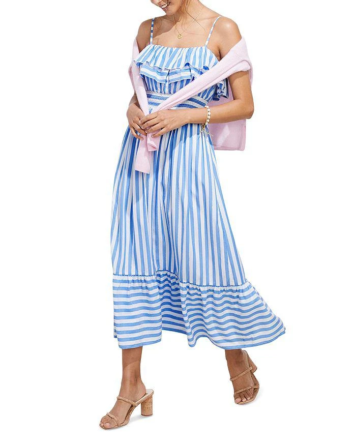 商品Vineyard Vines|Metallic Stripe Ruffled Midi Dress,价格¥554,第5张图片详细描述