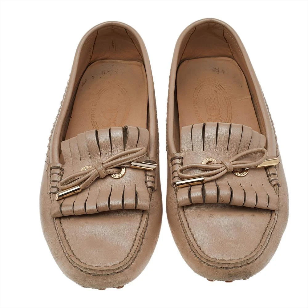 商品[二手商品] Tod's|Tod's Beige Leather Fringe Slip on Loafers Size 36.5,价格¥1005,第3张图片详细描述