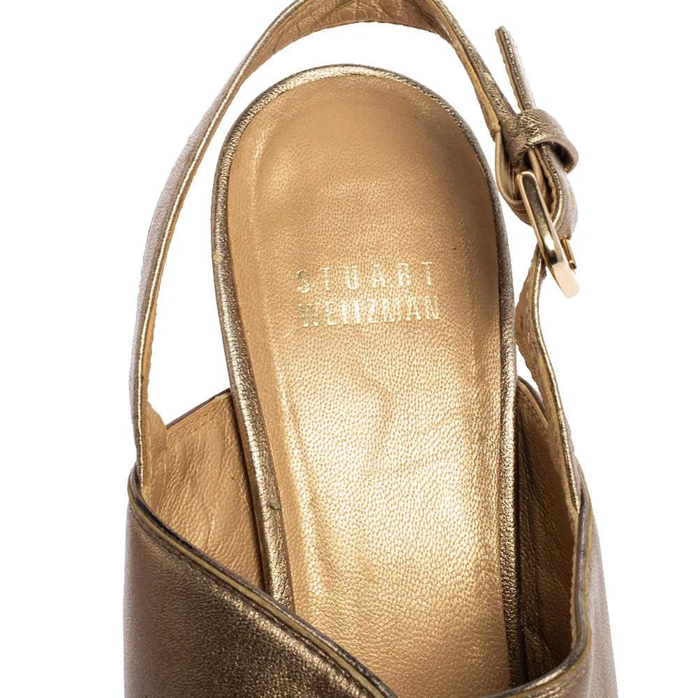 Stuart Weitzman Metallic Gold Leather Block Heel Slingback Sandals Size 39 商品