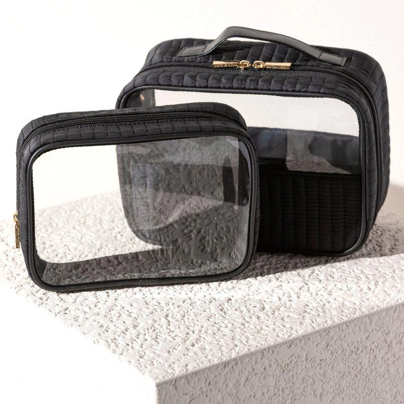 商品Shiraleah|Ezra Set Of 2 Clear Cosmetic Cases, Black,价格¥499,第1张图片