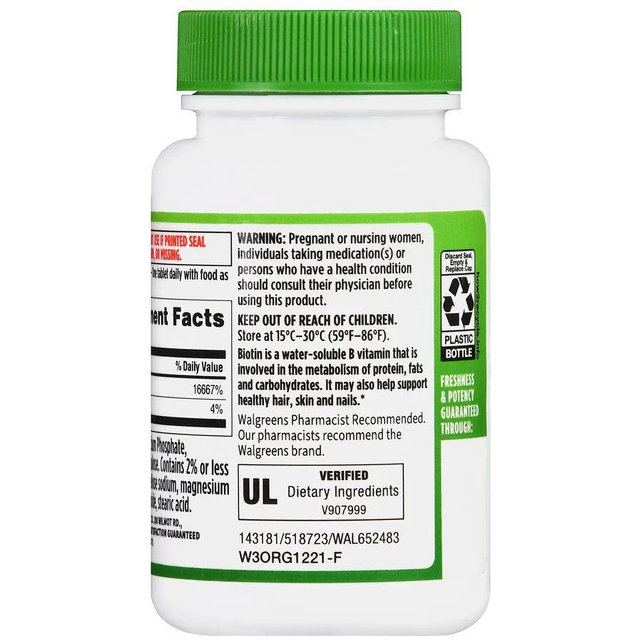 商品Walgreens|Biotin 5000 mcg Tablets (100 days),价格¥133,第4张图片详细描述