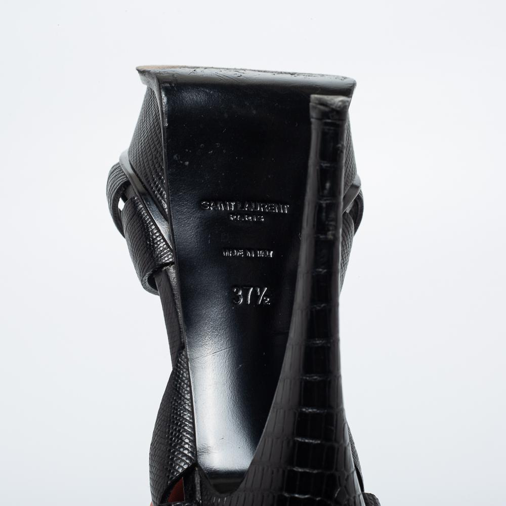 Yves Saint Laurent Black Lizard Embossed Leather Tribute  Ankle Strap Sandals Size 37.5商品第8张图片规格展示