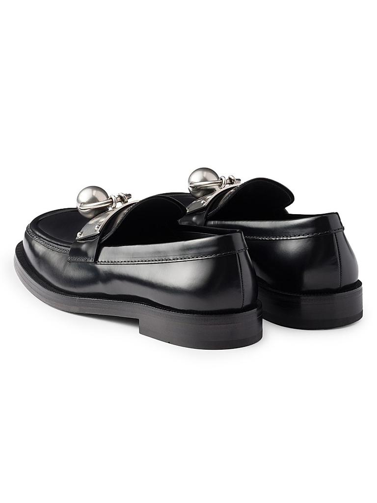 NWT PRADA Men’s Brushed Leather Loafers with Metal Ring Piercing Size 9 Black Brushed leather loafers with metal ring | PRADA main image 3