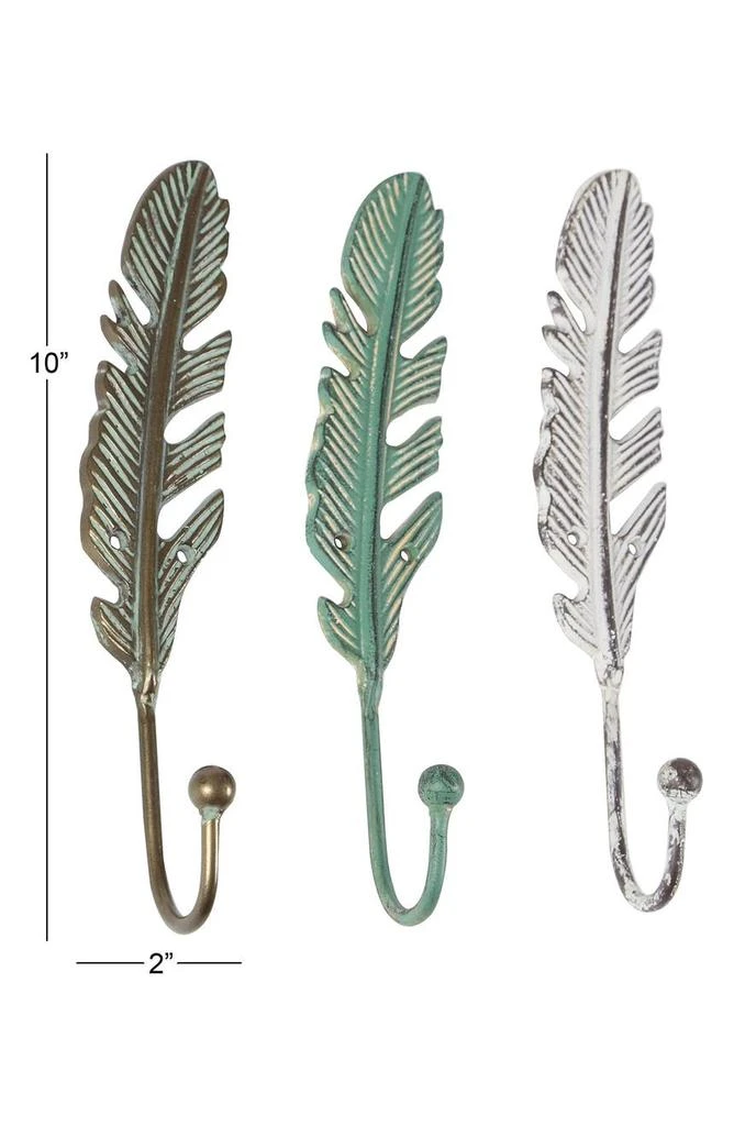 商品GINGER BIRCH STUDIO|Teal Metal Feather Single-Hanger Bird Wall Hook - Set of 3,价格¥206,第2张图片详细描述