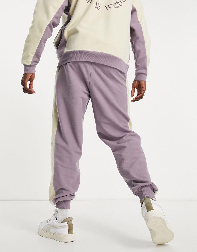 ASOS Actual co-ord relaxed joggers in polar fleece with colour block panels in purple商品第2张图片规格展示