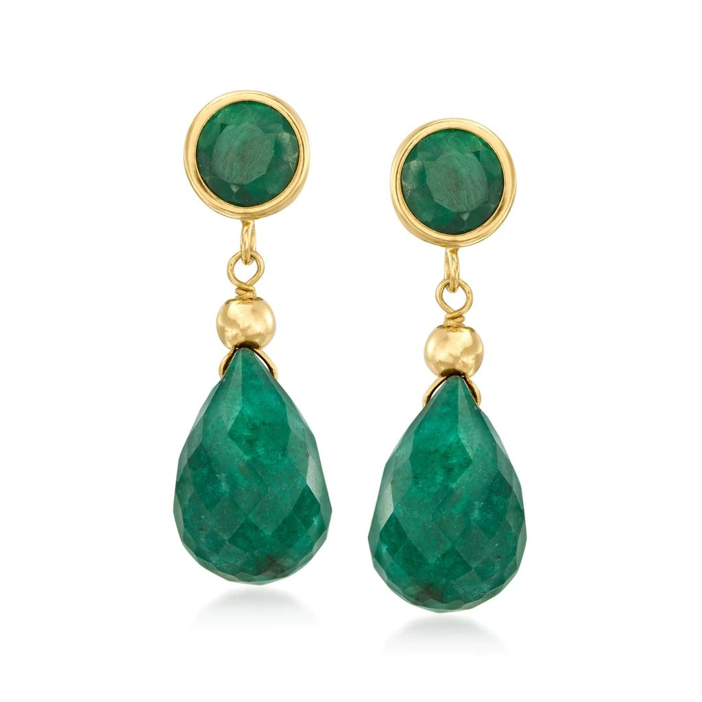 商品Ross-Simons|Emerald Drop Earrings in 14kt Yellow Gold,价格¥1472,第1张图片