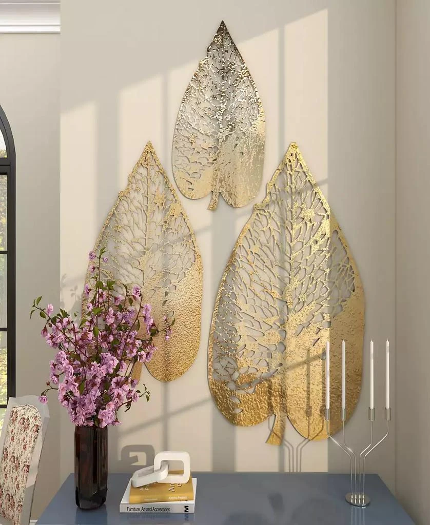 商品Novogratz Collection|Novogratz Gold Metal Leaf Wall Decor with Laser Cut Detailing Set of 3 45", 36", 28"H,价格¥2452,第4张图片详细描述
