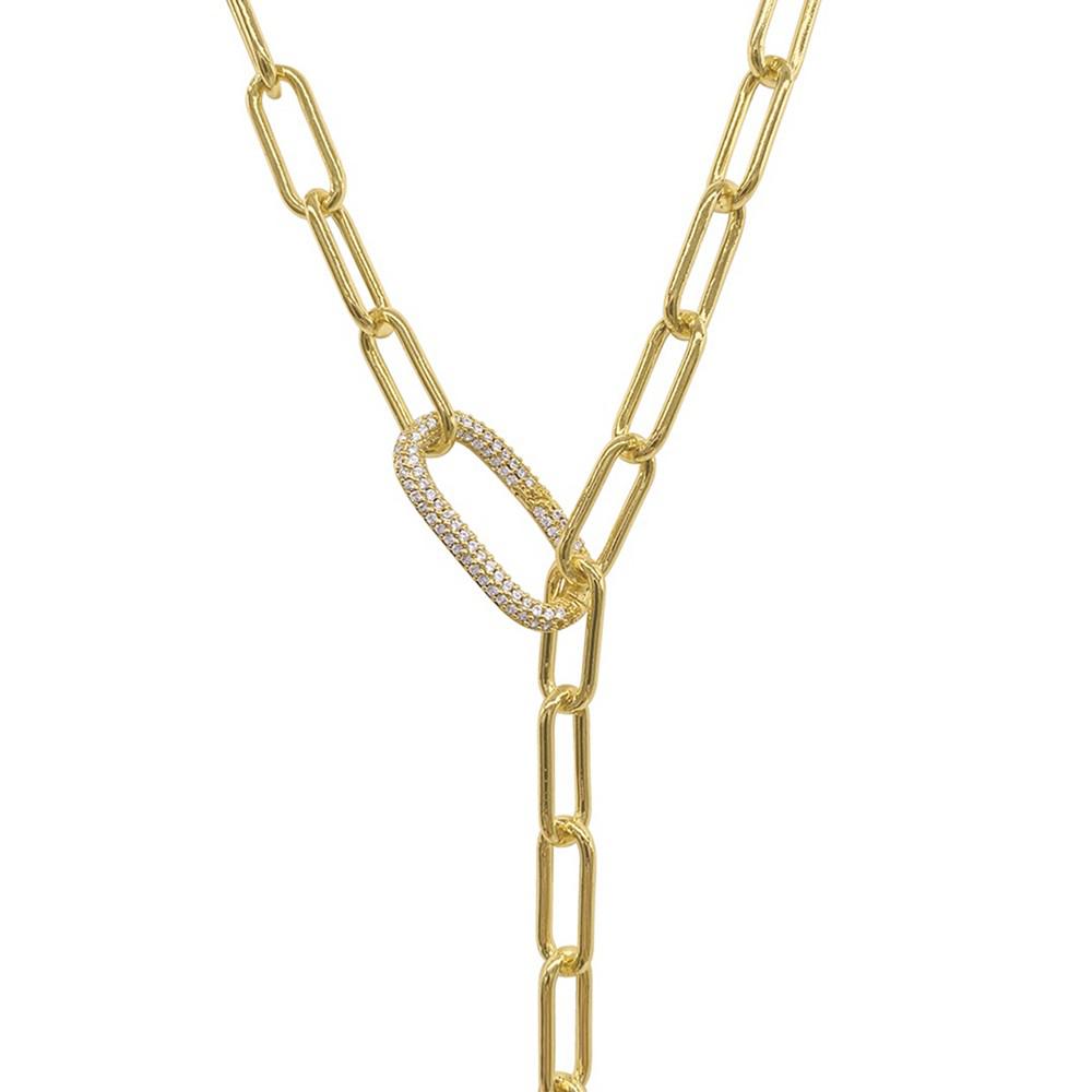 Women's 14K Gold-Tone Plated Y-Shaped Lariat Crystal Lock Necklace商品第2张图片规格展示