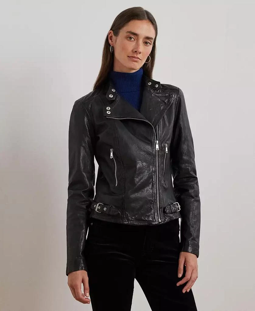 商品Ralph Lauren|Women's Tumbled Leather Moto Jacket,价格¥3718,第1张图片