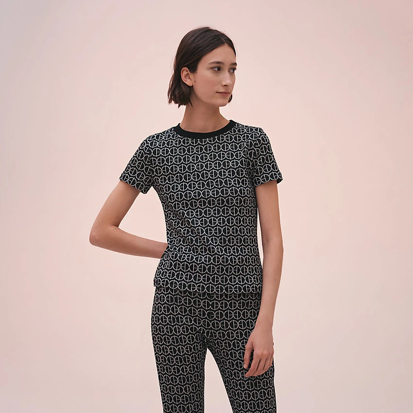商品[国内直发] Hermes|HERMÈS 女士黑色印花棉质短袖T恤 H2E4600DY02-NOIR,价格¥9428,第1张图片