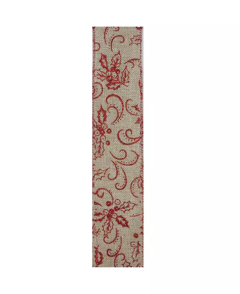 商品Northlight|Holly Red and Beige Burlap Wired Christmas Craft Ribbon 2.5" x 10 Yards,价格¥113,第3张图片详细描述