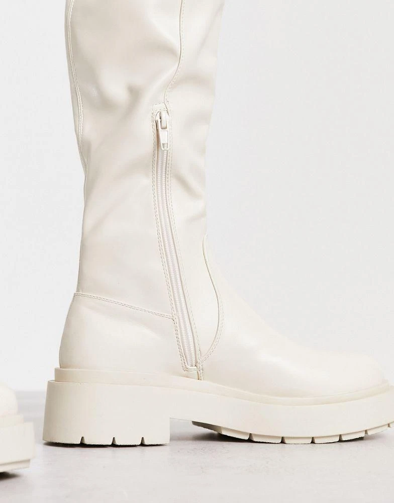 商品New Look|New Look over the knee chunky stretch flat boots in white,价格¥303,第3张图片详细描述