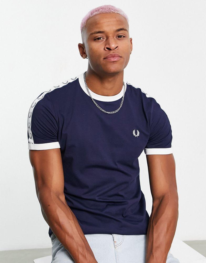 Fred Perry taped ringer t-shirt in navy - NAVY商品第4张图片规格展示