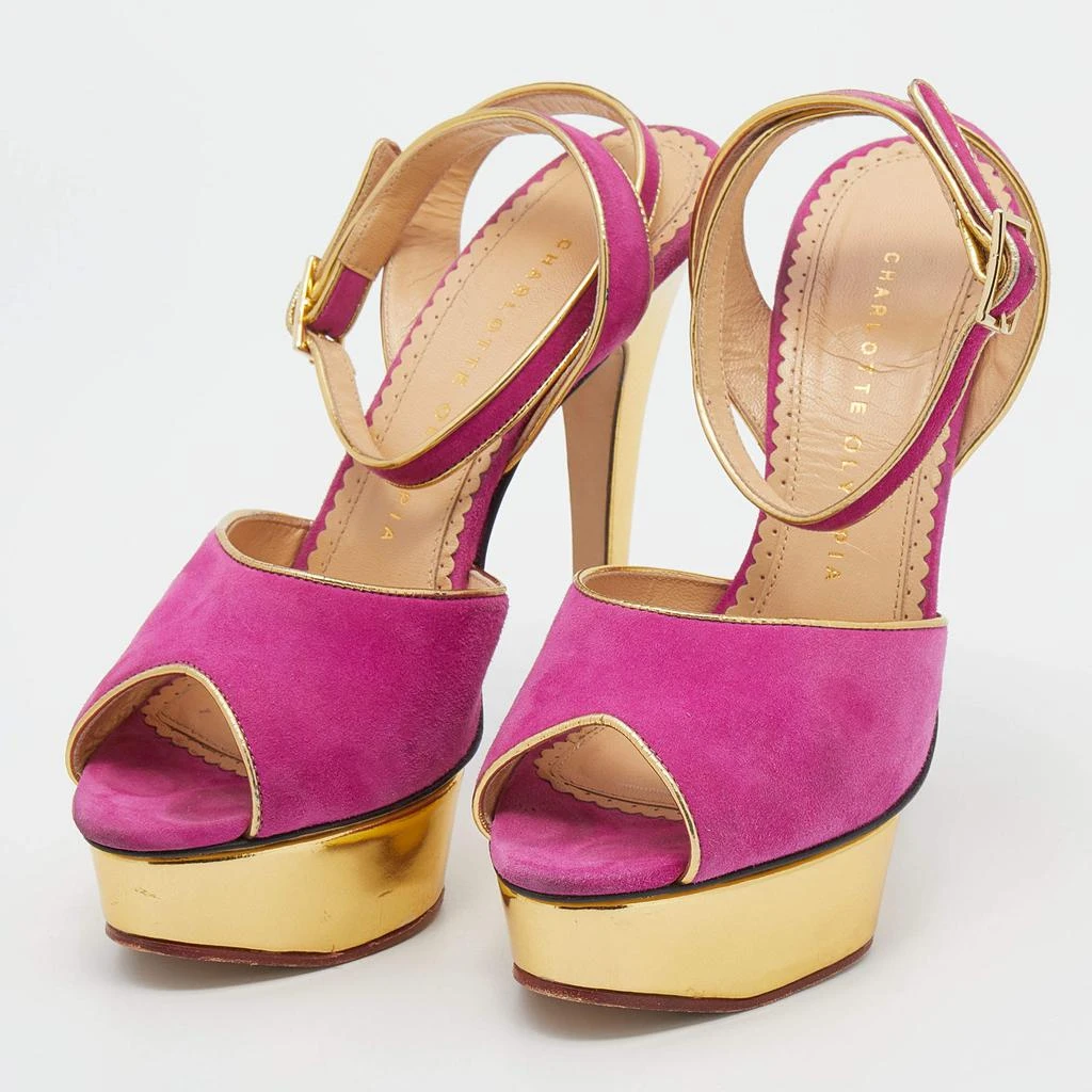 商品[二手商品] Charlotte Olympia|Charlotte Olympia Pink Suede Serena Ankle Strap Platform Sandals Size 37,价格¥2699,第2张图片详细描述