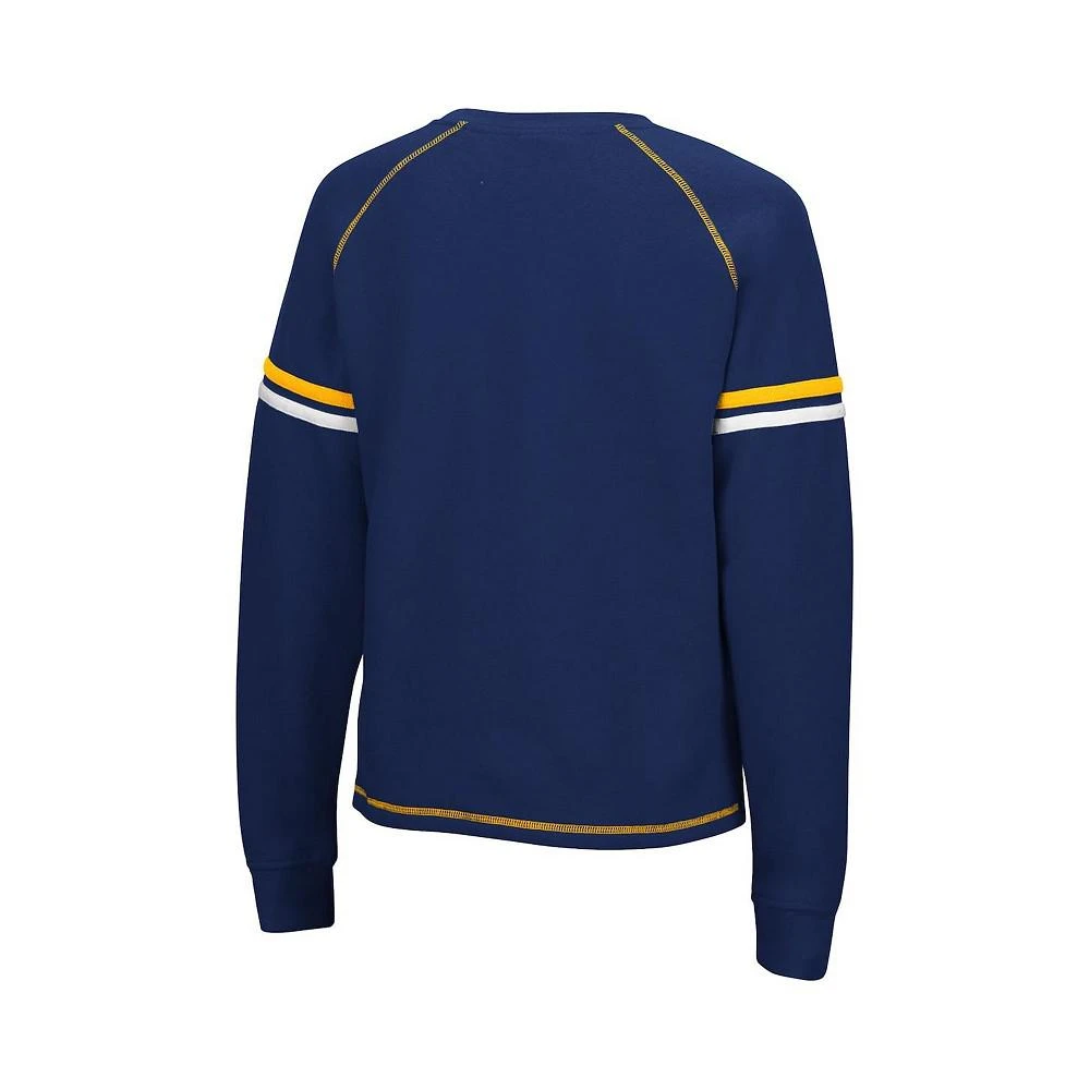 商品Colosseum|Women's Navy West Virginia Mountaineers Sweep Pass Sleeve Stripe Raglan Pullover Sweatshirt,价格¥338,第2张图片详细描述