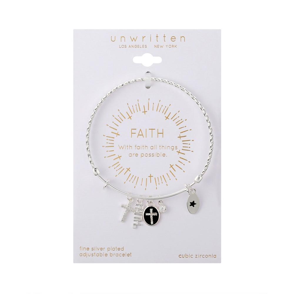 商品Unwritten|Silver-Plated Cross "Faith" Multi Charm Twist Design Bangle Bracelet,价格¥130,第4张图片详细描述