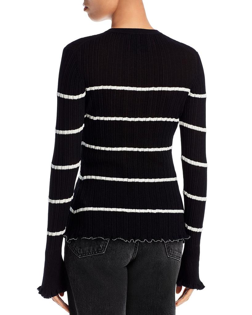 Long Sleeve Sheer Striped Crewneck Pullover商品第3张图片规格展示