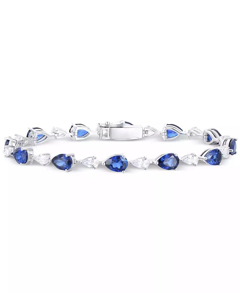 商品Macy's|Lab Grown Blue Sapphire (10-1/2 ct. t.w.) & Lab Grown White Sapphire (2-3/4 ct. t.w.) Pear Link Bracelet in Sterling Silver,价格¥2436,第1张图片