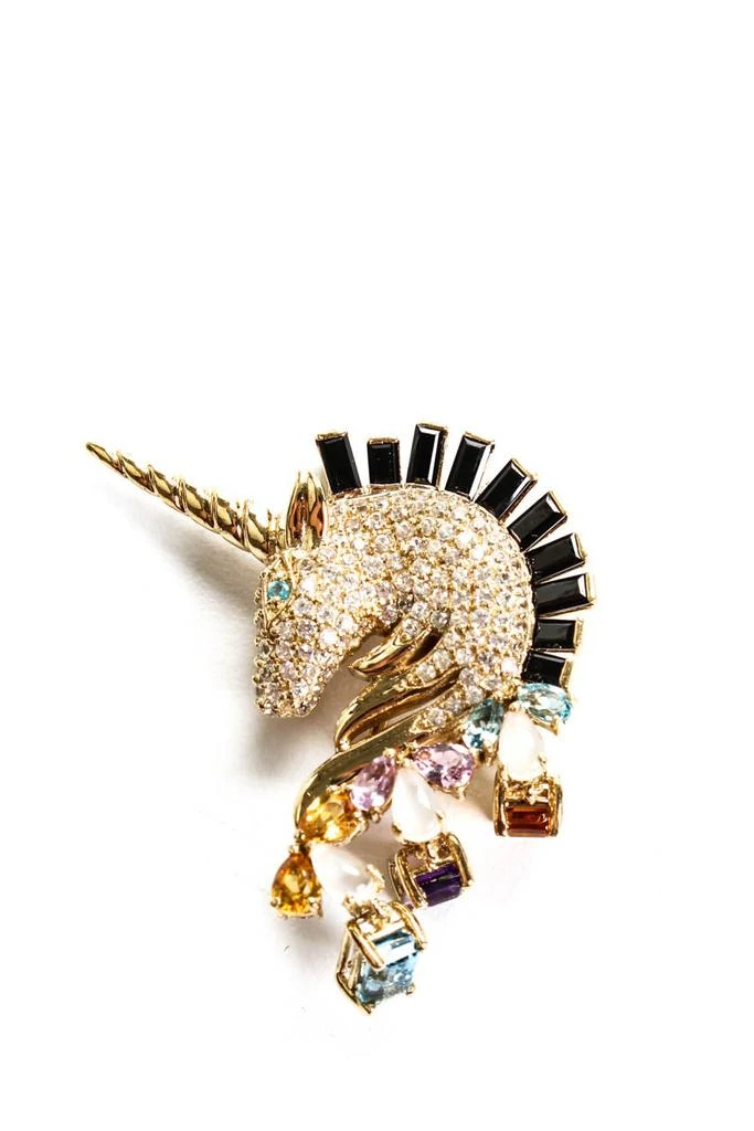 商品[二手商品] Rarities|Womens Sterling Silver Gold Plated Spinel Pave Moonstone Dangle Unicorn Brooch Pin 1.5",价格¥1104,第1张图片