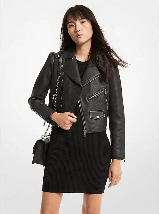 商品Michael Kors|Pebbled Leather Puff-Sleeve Moto Jacket,价格¥1494,第1张图片