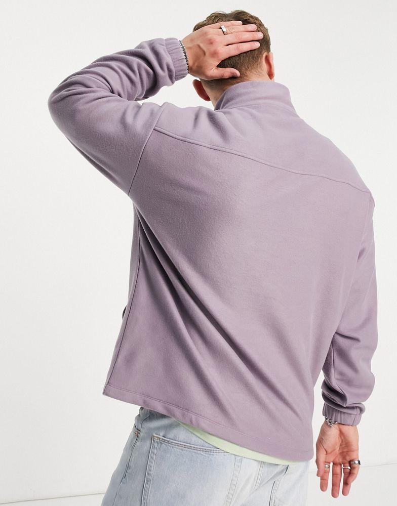 ASOS Actual oversized button up funnel neck sweatshirt in polar fleece with logo applique in purple商品第3张图片规格展示