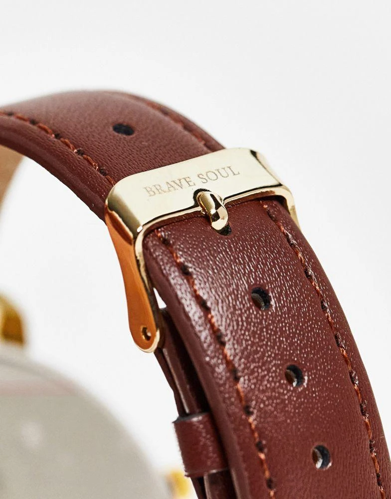 商品Brave Soul|Brave Soul slimline strap watch in tan,价格¥131,第2张图片详细描述