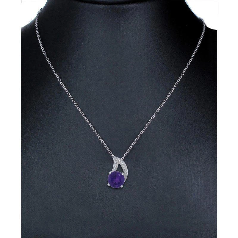 商品Vir Jewels|1.20 cttw Pendant Necklace, Purple Amethyst Pendant Necklace For Women In .925 Sterling Silver With Rhodium, 18" Chain, Prong Setting,价格¥491,第2张图片详细描述