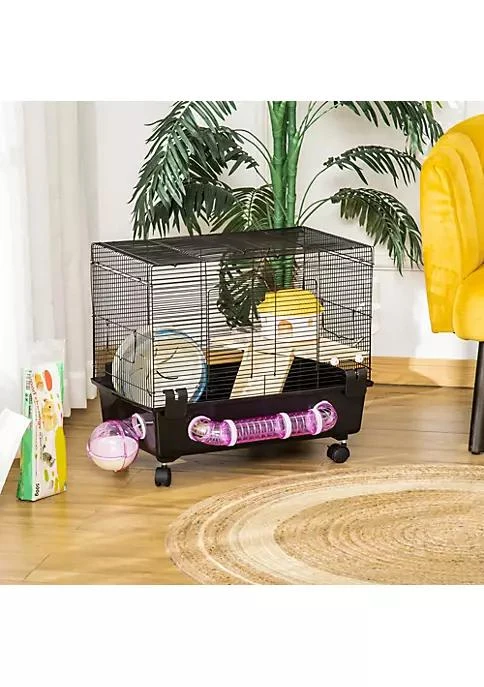 商品PawHut|Multi Tier Hamster Cage Small Animal Habitat For Hamsters And Gerbils Mesh Wire Ventilated Enclosure With Exercise Wheel Water Bottle And Food Dishes,价格¥772,第3张图片详细描述