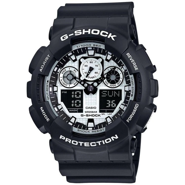 商品G-Shock|Men's Analog-Digital Black Resin Strap Watch with Bluetooth Waterproof Speaker Gift Set 55x51mm GA100BW-1ABT,价格¥823,第2张图片详细描述