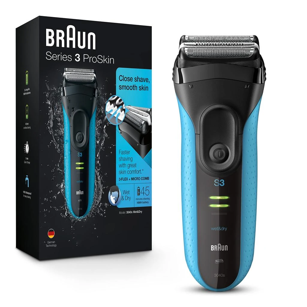 商品Braun|Braun Electric Series 3 Razor with Precision Trimmer, Rechargeable, Wet & Dry Foil Shaver for Men, Blue/Black, 4 Piece,价格¥450-¥637,第1张图片