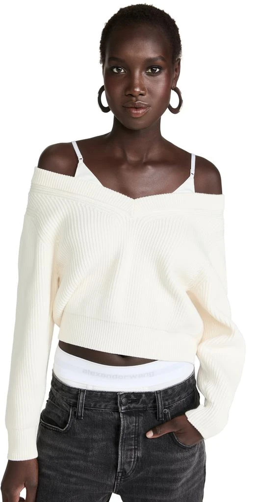 商品Alexander Wang|alexanderwang.t 缎面吊带背心 V 领套头衫,价格¥1003,第1张图片