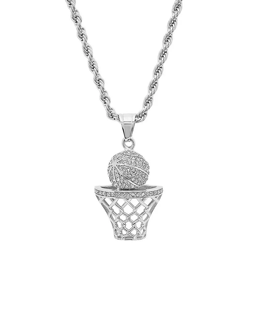 商品STEELTIME|Men's Stainless Steel Simulated Diamond Basketball and Hoop Pendant,价格¥541,第1张图片